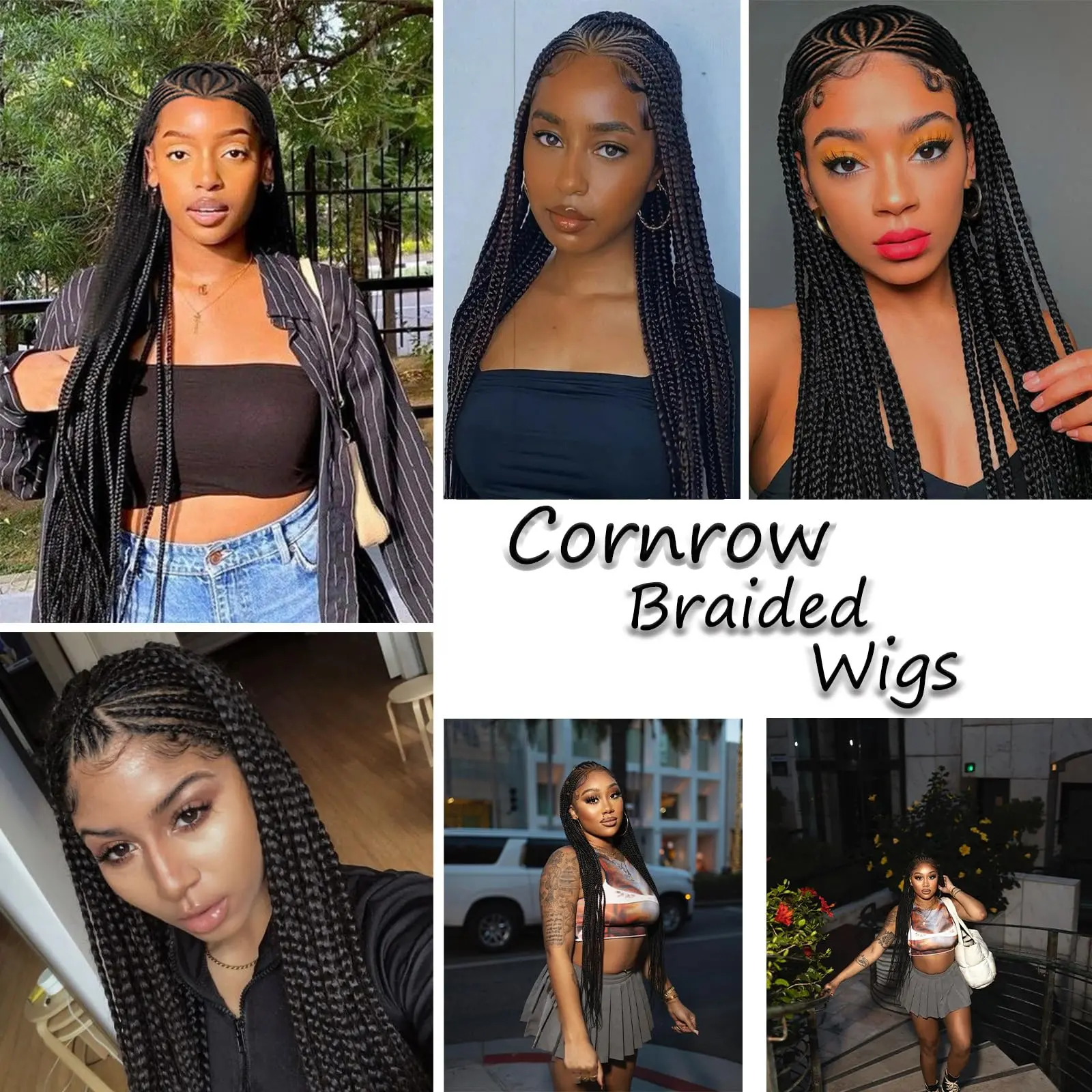 Synthetic Cornrow Braided Wigs Synthetic Full Lace Box Braided Wigs for Black Women American Women Daily Use Braided Wigs