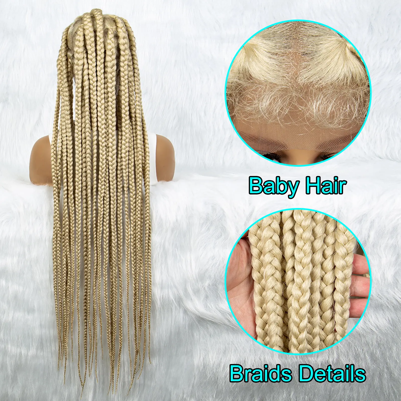 Braided Wigs for Black Women Full Lace Cornrow Braids Synthetic Lace Front Wig Big Square Knotless Box Braids Wig Blonde 613 Wig