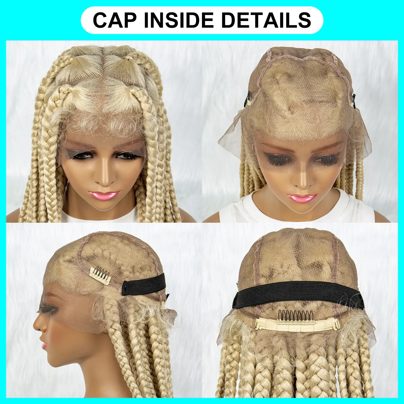 Braided Wigs for Black Women Full Lace Cornrow Braids Synthetic Lace Front Wig Big Square Knotless Box Braids Wig Blonde 613 Wig