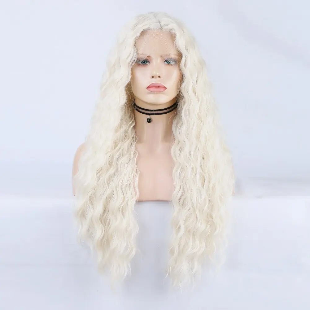 Synthetic Lace Front Wigs for Women Black Platinum Blonde Wig Deep Wave Lace Wigs Natural Hairline High Temperature Fiber