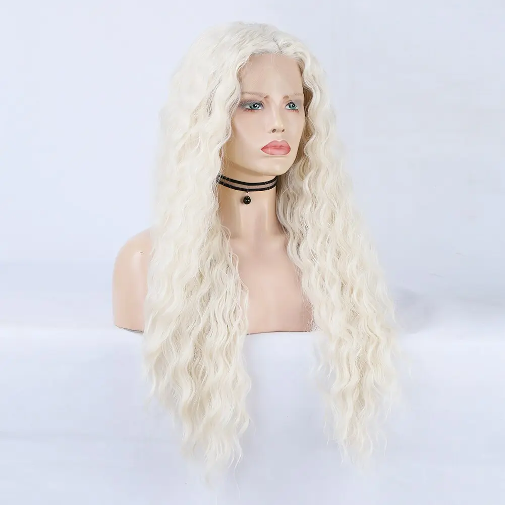 Synthetic Lace Front Wigs for Women Black Platinum Blonde Wig Deep Wave Lace Wigs Natural Hairline High Temperature Fiber
