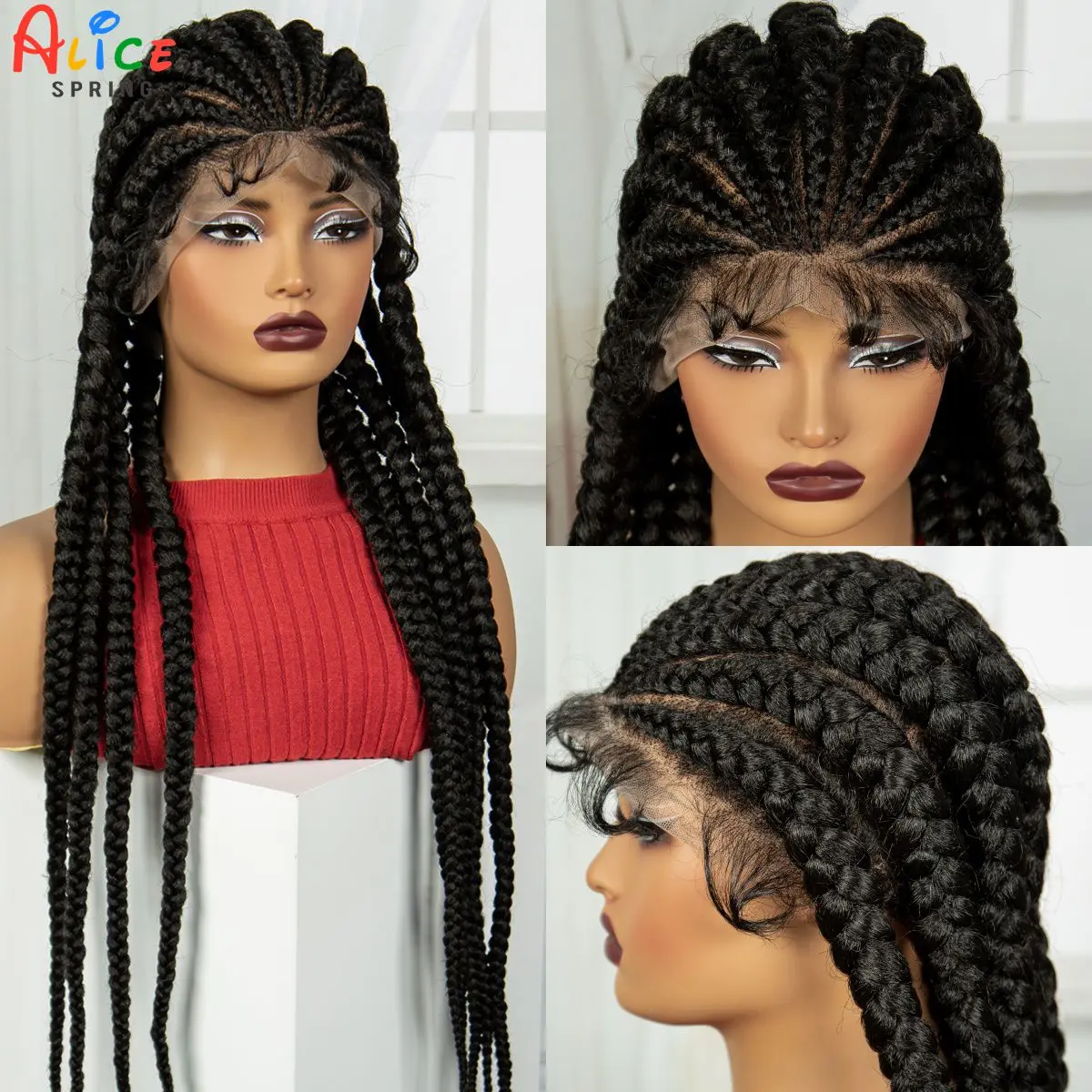 32 Inch Full Lace Cornrow Braided Wigs Synthetic Natural Braided Lace Wig with Baby Hair Knotless Braids Wig for Black Women