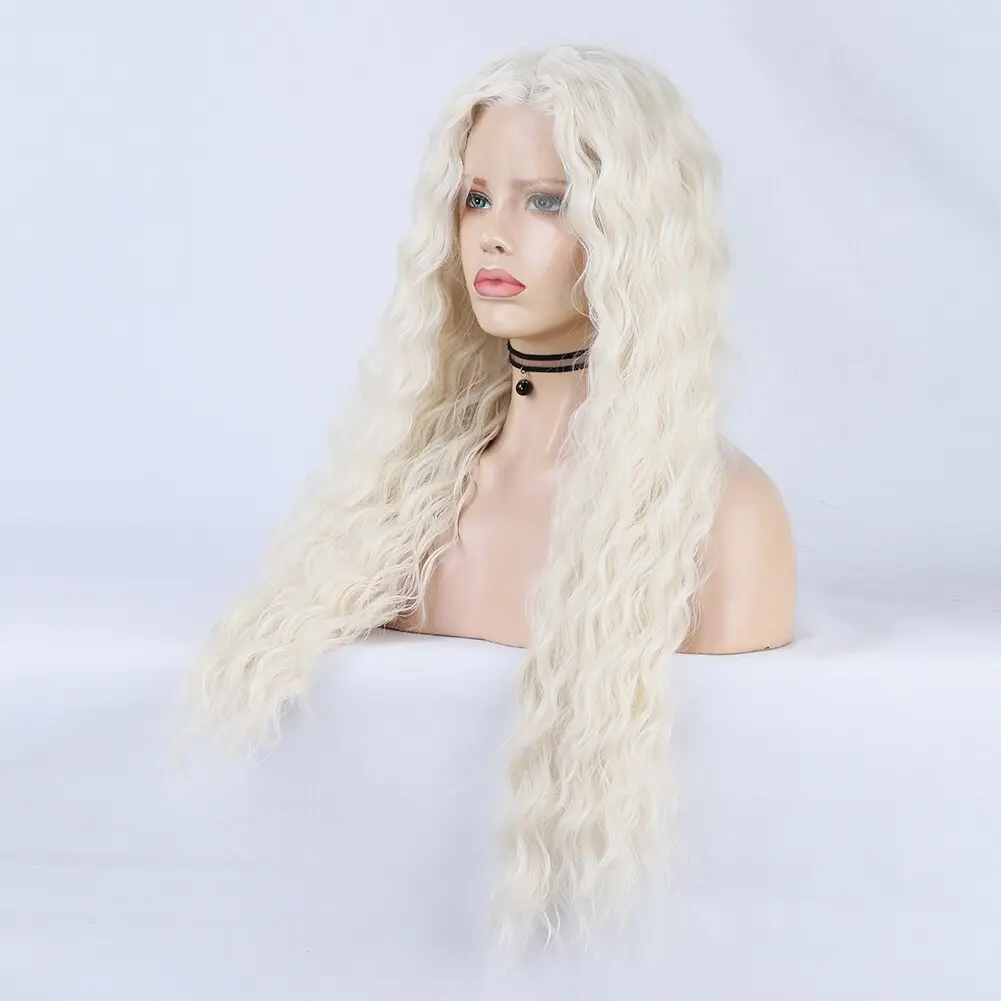 Synthetic Lace Front Wigs for Women Black Platinum Blonde Wig Deep Wave Lace Wigs Natural Hairline High Temperature Fiber