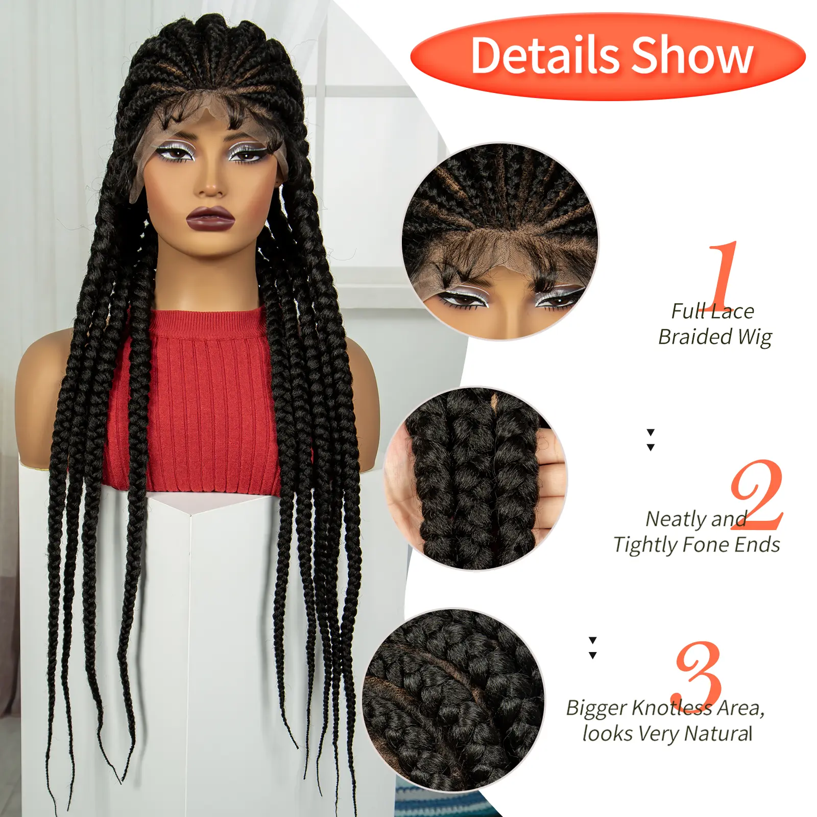 32 Inch Full Lace Cornrow Braided Wigs Synthetic Natural Braided Lace Wig with Baby Hair Knotless Braids Wig for Black Women
