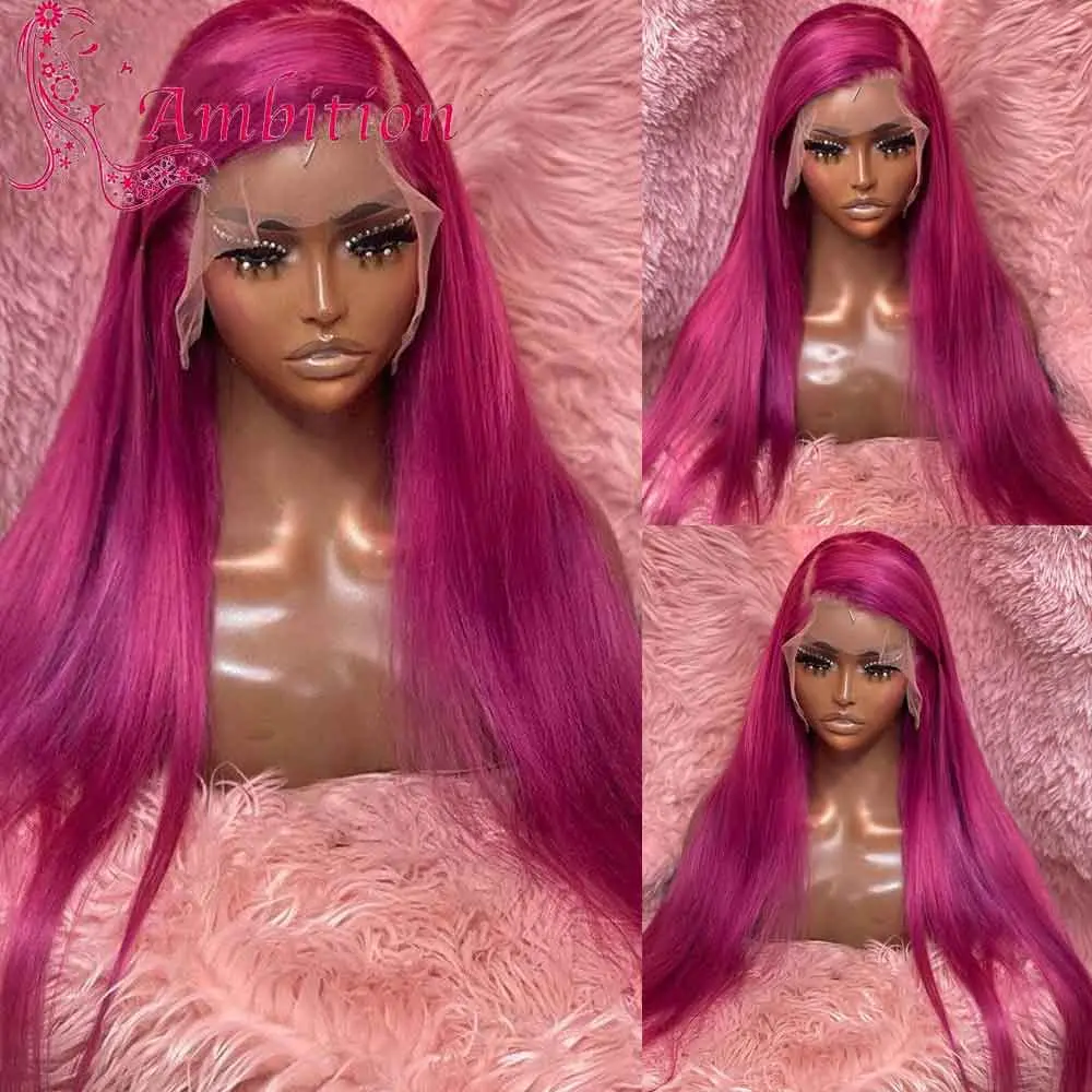 Rose Pink Color Straight Glueless 13x6 Lace Front Wigs Preplucked high heat Resistant Synthetic fiber Lace Hair Wig for women