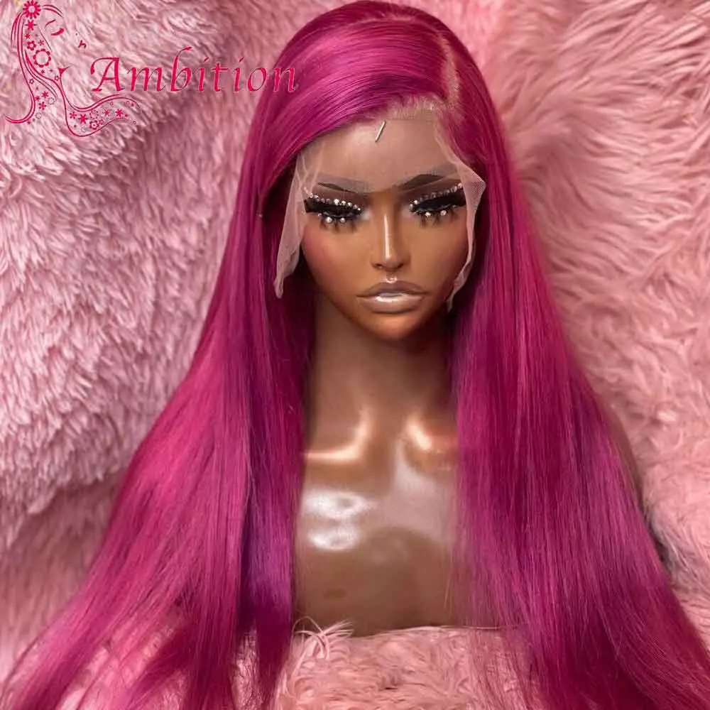 Rose Pink Color Straight Glueless 13x6 Lace Front Wigs Preplucked high heat Resistant Synthetic fiber Lace Hair Wig for women