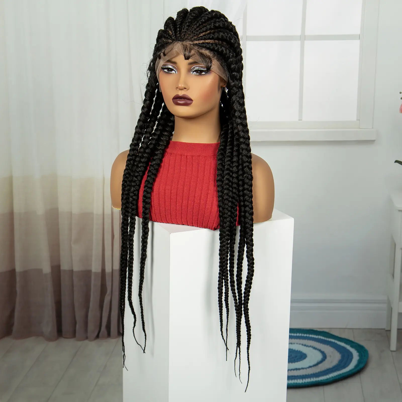 32 Inch Full Lace Cornrow Braided Wigs Synthetic Natural Braided Lace Wig with Baby Hair Knotless Braids Wig for Black Women