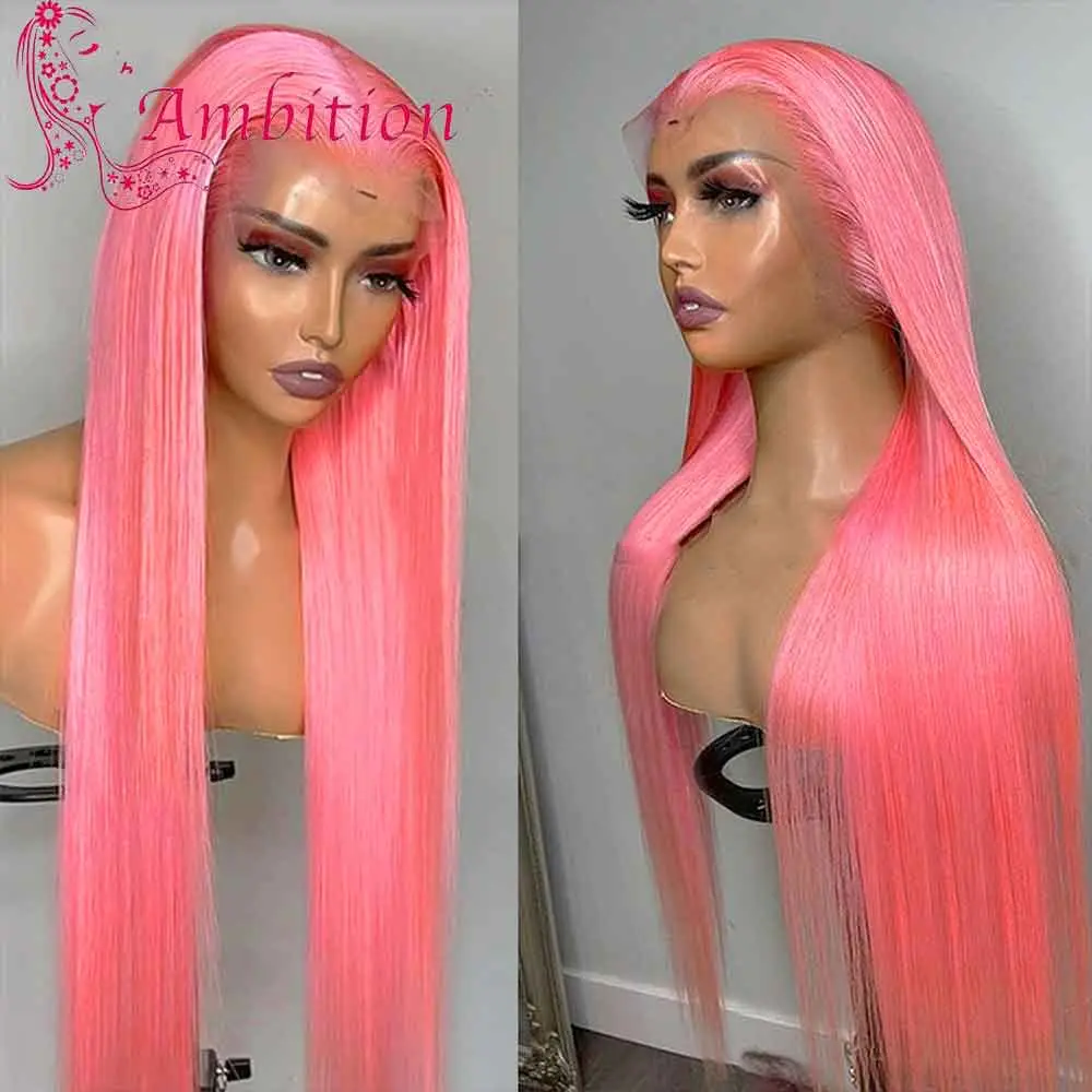 Rose Pink Color Straight Glueless 13x6 Lace Front Wigs Preplucked high heat Resistant Synthetic fiber Lace Hair Wig for women