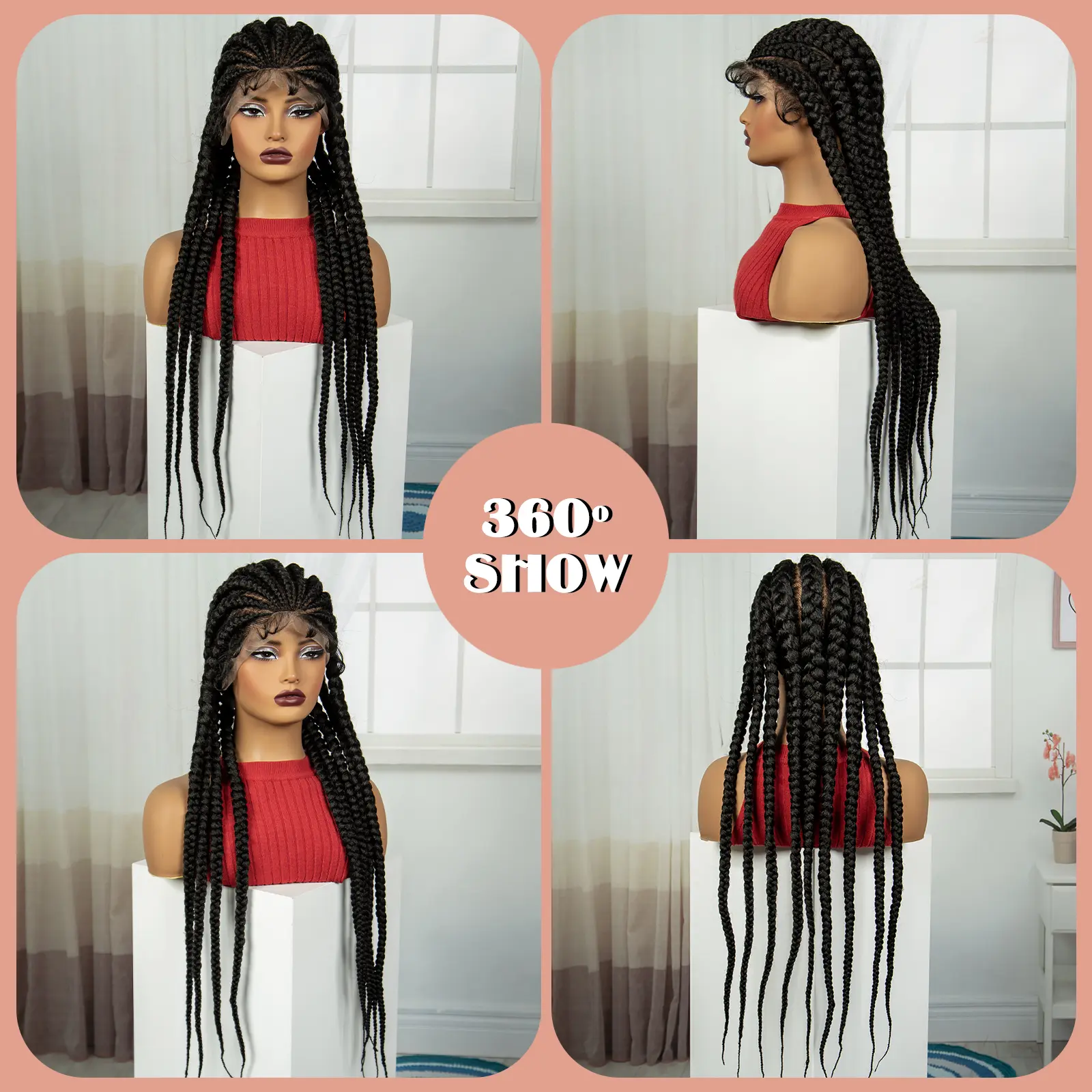 32 Inch Full Lace Cornrow Braided Wigs Synthetic Natural Braided Lace Wig with Baby Hair Knotless Braids Wig for Black Women