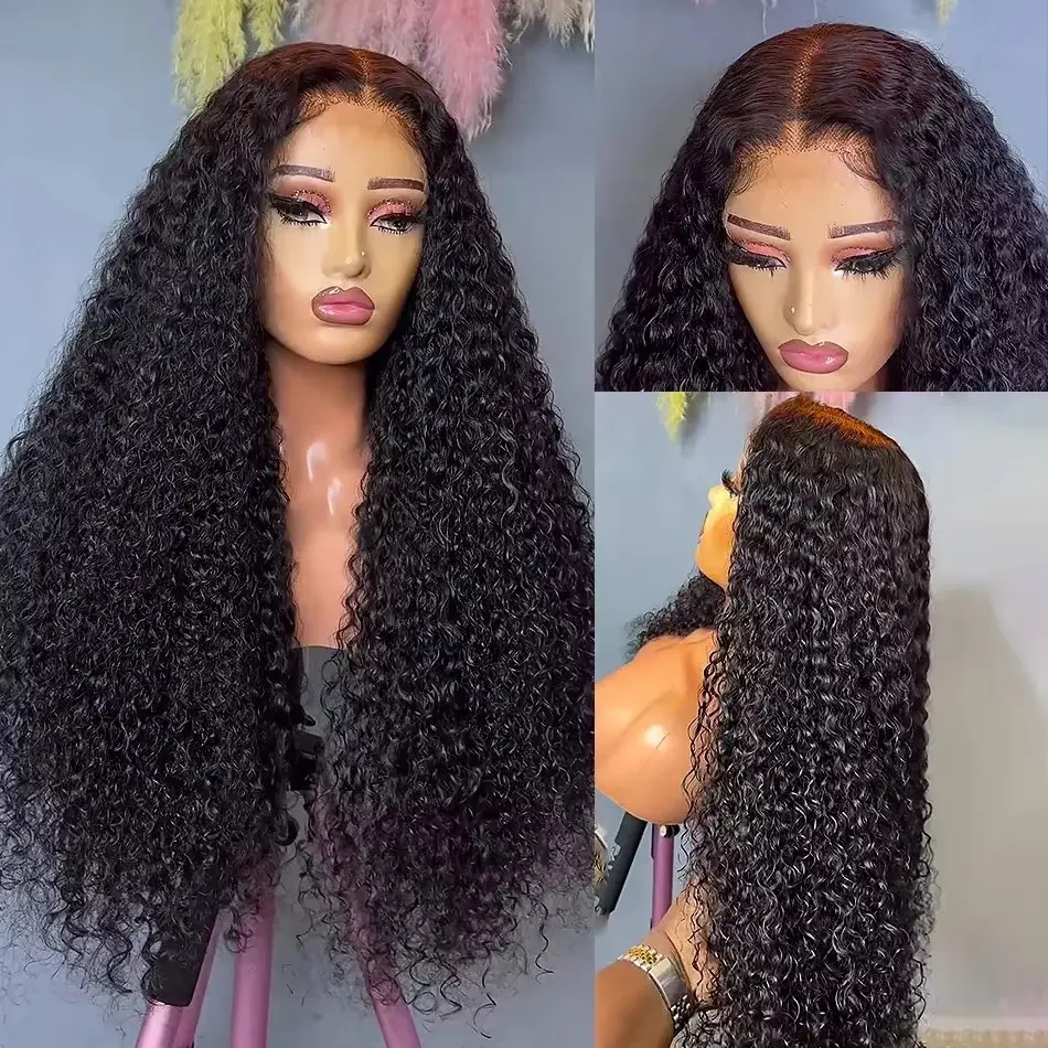 13X4 Lace Frontal Synthetic Long Wig For Black Women Deep Wave Natural Black Color Wet And Wavy Hairline Preplucked Cosplay