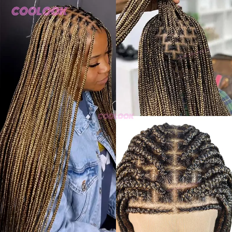 1B27 Braided Wigs For Black Women Synthetic Cornrow Braids Lace Wig Box Braids Hair Wig Braiding Hair Braided Wigs For Women