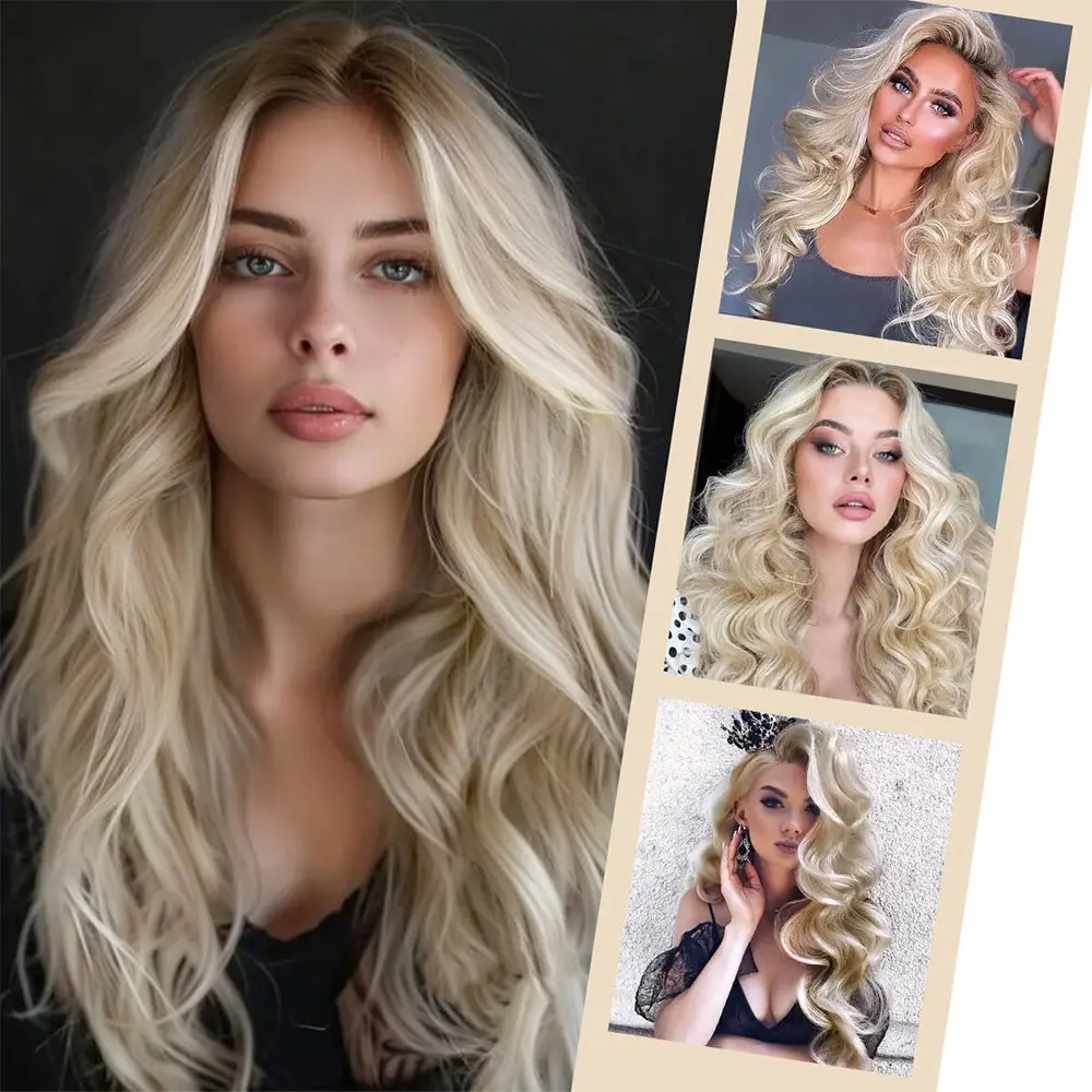 Ash Blonde Loose Wave Lace Front Wigs Dark Roots 13x4 Synthetic Colored Transparent Lace Ombre Curly Wig for Women Daily Use