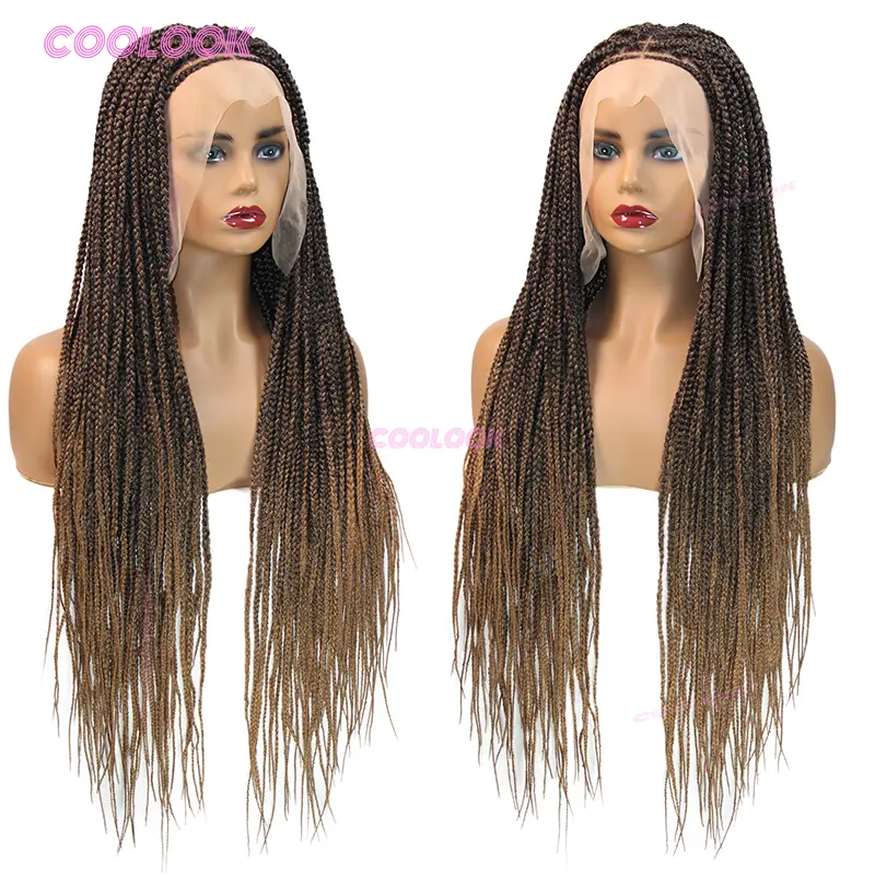 1B27 Braided Wigs For Black Women Synthetic Cornrow Braids Lace Wig Box Braids Hair Wig Braiding Hair Braided Wigs For Women