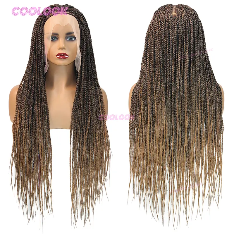 1B27 Braided Wigs For Black Women Synthetic Cornrow Braids Lace Wig Box Braids Hair Wig Braiding Hair Braided Wigs For Women