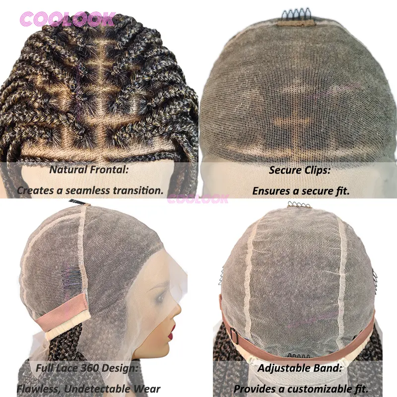 1B27 Braided Wigs For Black Women Synthetic Cornrow Braids Lace Wig Box Braids Hair Wig Braiding Hair Braided Wigs For Women