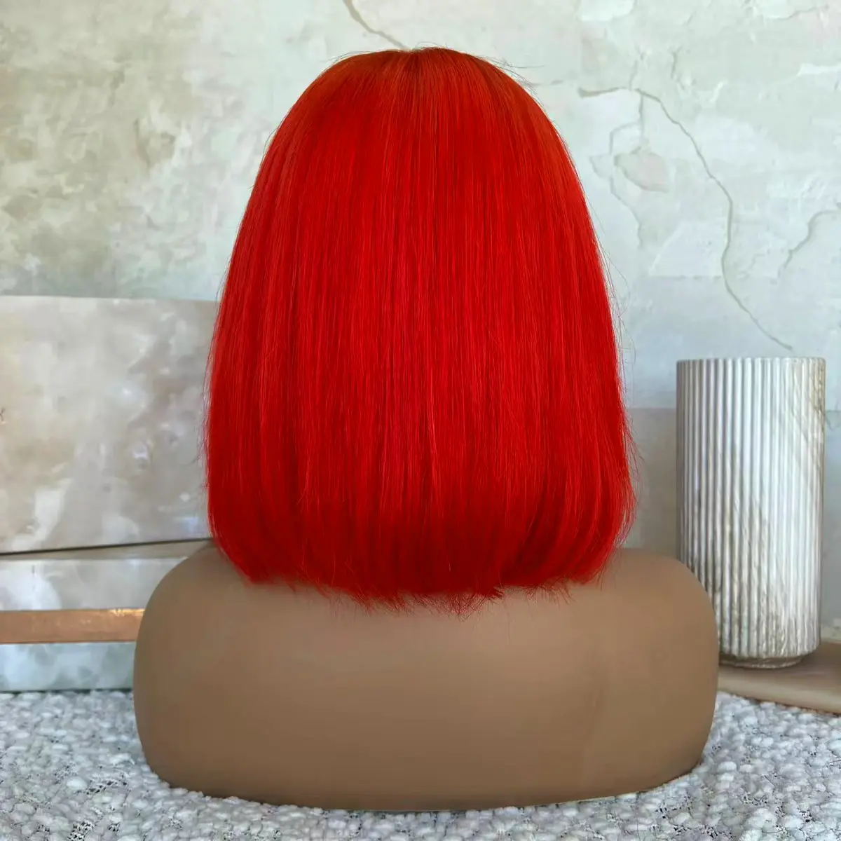AIMEYA Hot Red Bob Wigs for Women Girls Heat Resistant Natural Straight Short Lace Front Wig Synthetic Hair Daily Wear BOB Wig