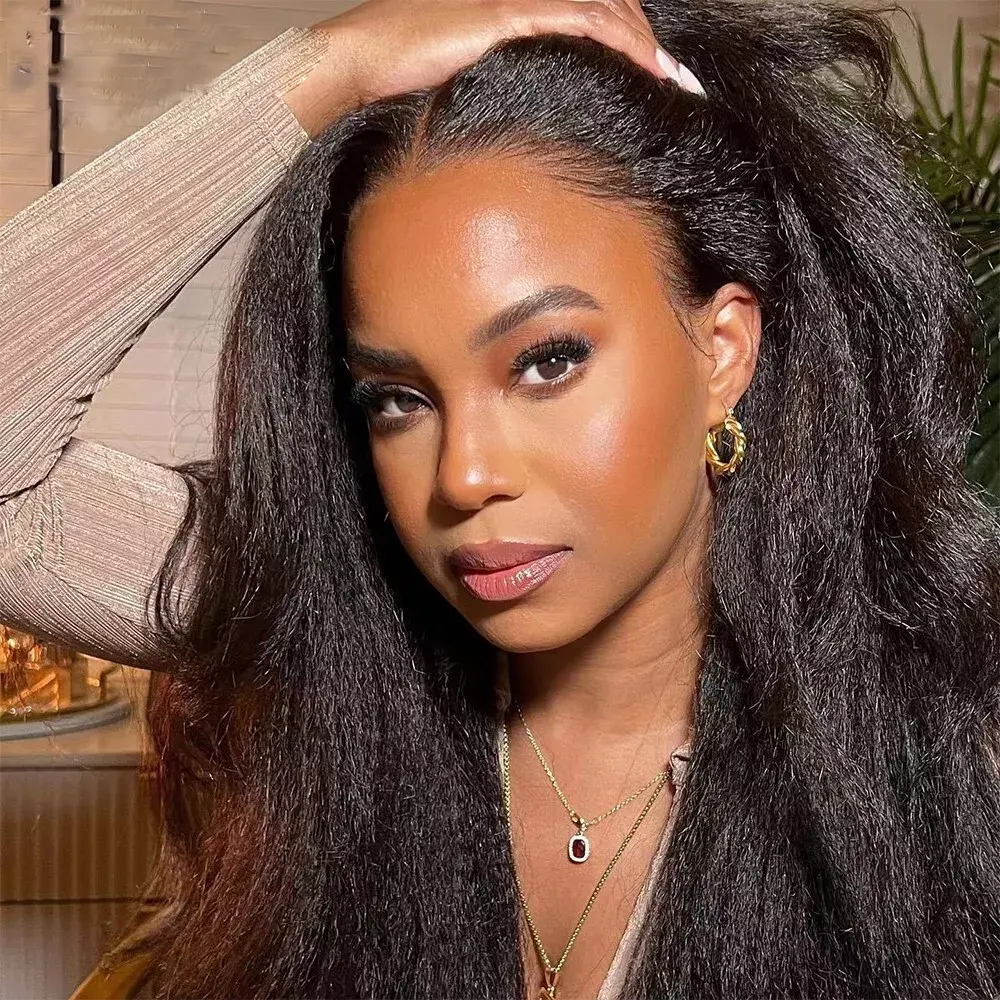 26'' 180Density Black Yaki Kinky Straight Body Wave 13*4 Lace Front Wigs For Women With Baby Hair Natural Hairline Good Texture