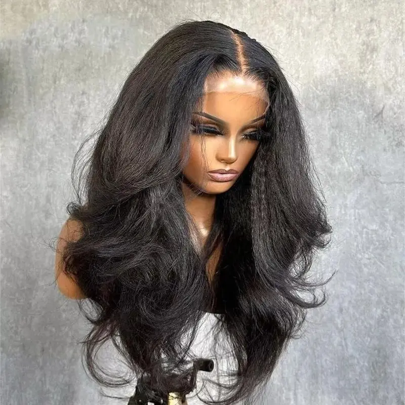 26'' 180Density Black Yaki Kinky Straight Body Wave 13*4 Lace Front Wigs For Women With Baby Hair Natural Hairline Good Texture
