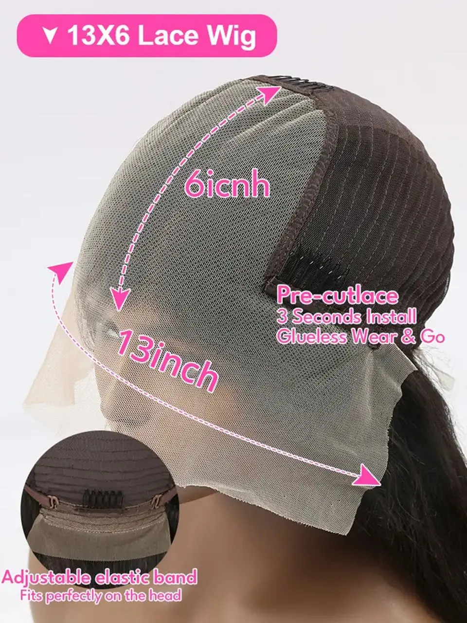 Black Straight 180% Density 13X6 HD Lace Front Wigs Synthetic Wig Preplucked Bleached Knots 180% Density Glueless Wig