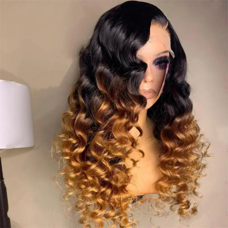 180Density Glueless Soft 26“ Long Ombre Blond Deep Curly Lace Front Wig For Women BabyHair Preplucked Heat Resistant Daily