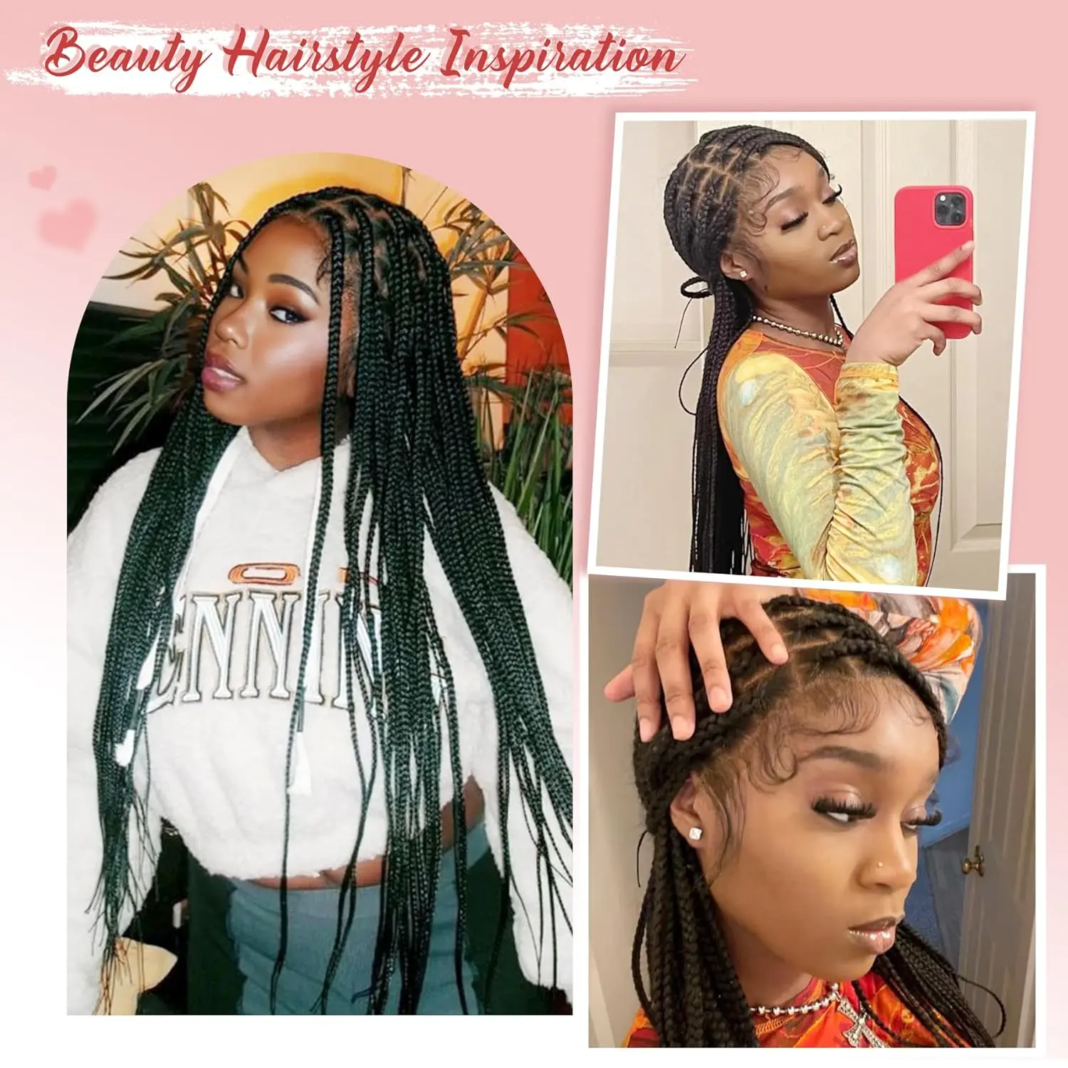 Synthetic Long Braided Wigs Box Braids Wig Full Lace Braided Wig for Black Women Blended Lace Front Braiding Hair Wig
