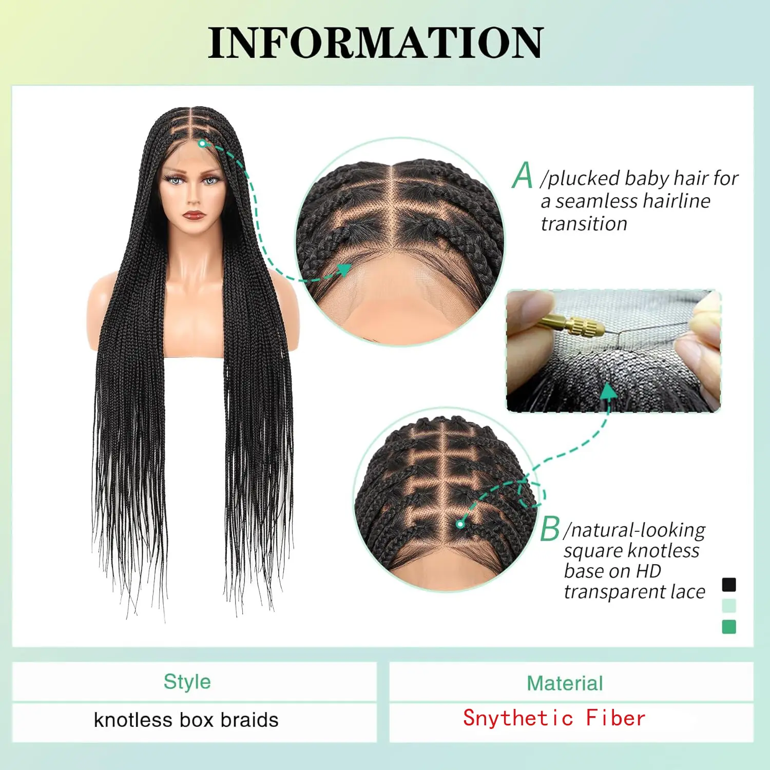 Synthetic Long Braided Wigs Box Braids Wig Full Lace Braided Wig for Black Women Blended Lace Front Braiding Hair Wig