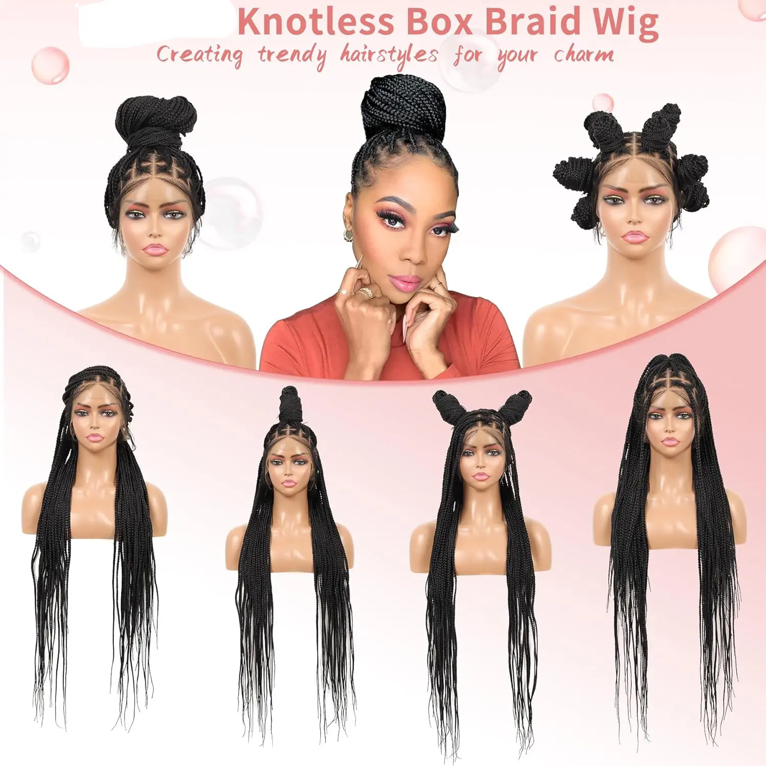 Synthetic Long Braided Wigs Box Braids Wig Full Lace Braided Wig for Black Women Blended Lace Front Braiding Hair Wig