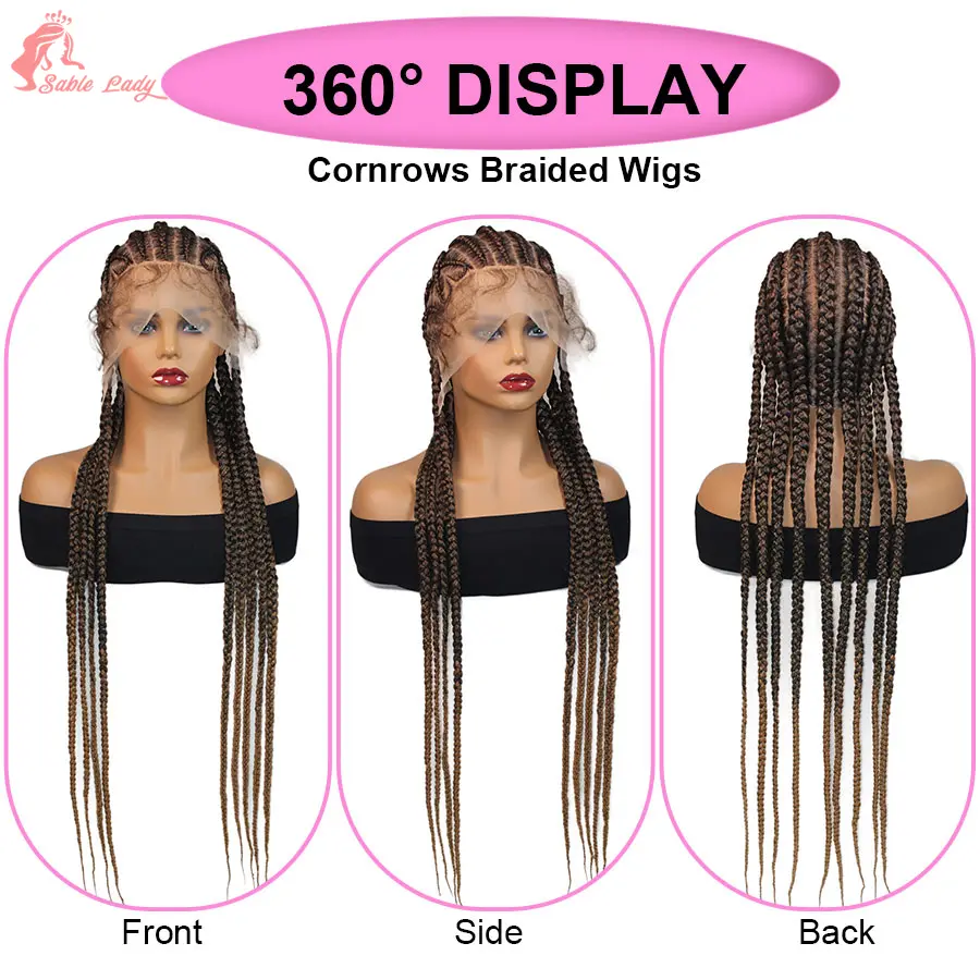 Fulani 32Inch Synthetic Full Lace Braided Wigs Cornrow Braids With Baby Hair Knotless Box Handmade Braids Wigs For Black Women