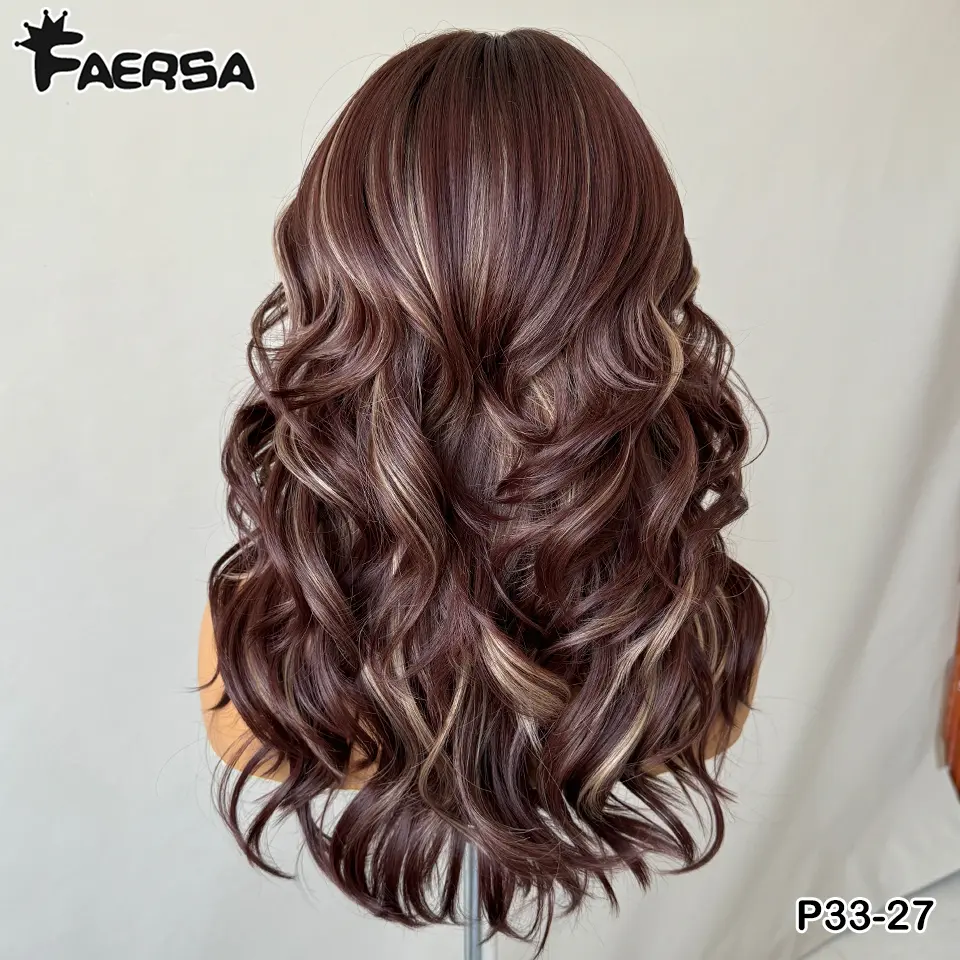 Ombre Brown Blonde Synthetic Body Wave Lace Front Wig 13x5x1 For Black Women 18“ T Part Wavy Layered Cosplay Wig with Baby Hair