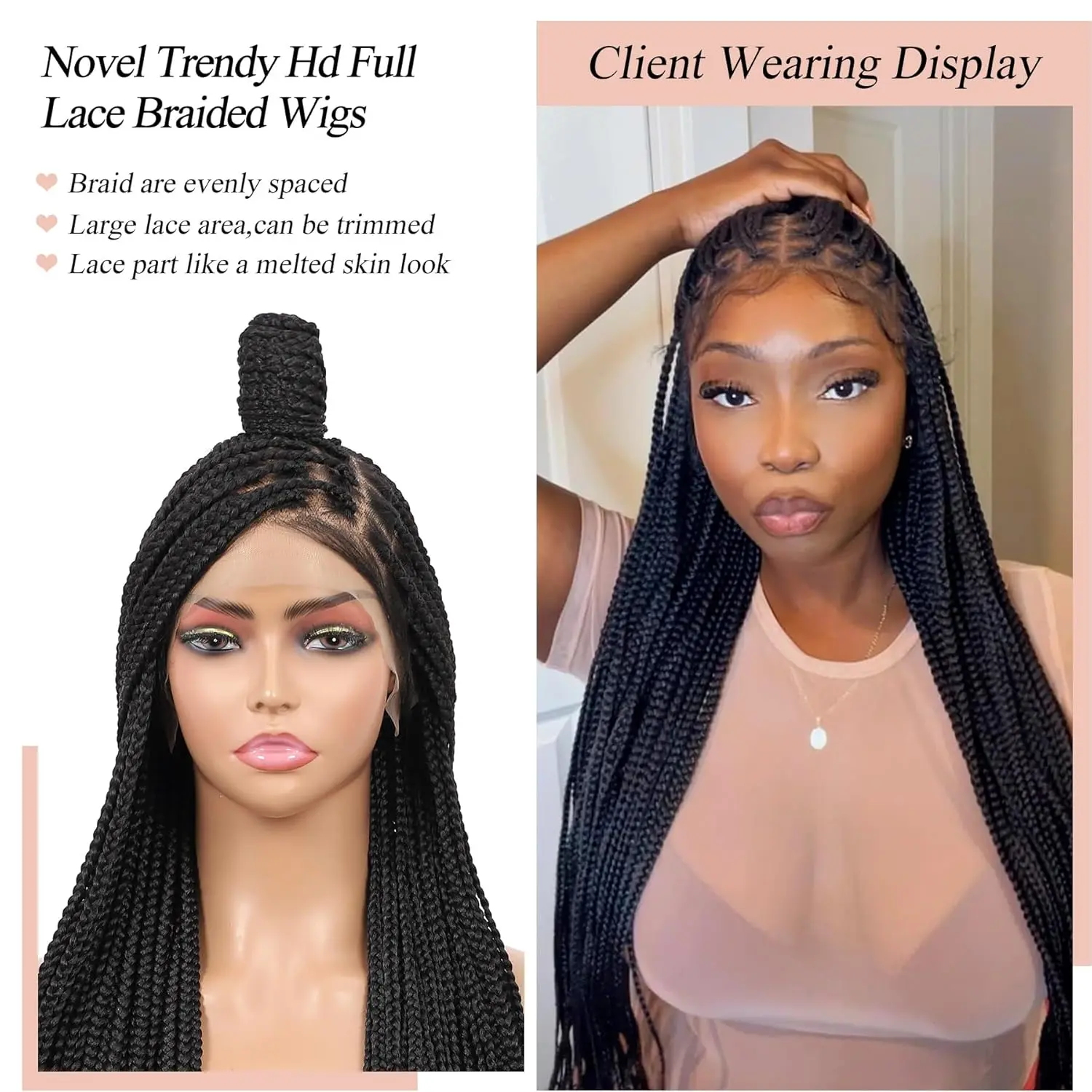 Synthetic Long Braided Wigs Box Braids Wig Full Lace Braided Wig for Black Women Blended Lace Front Braiding Hair Wig