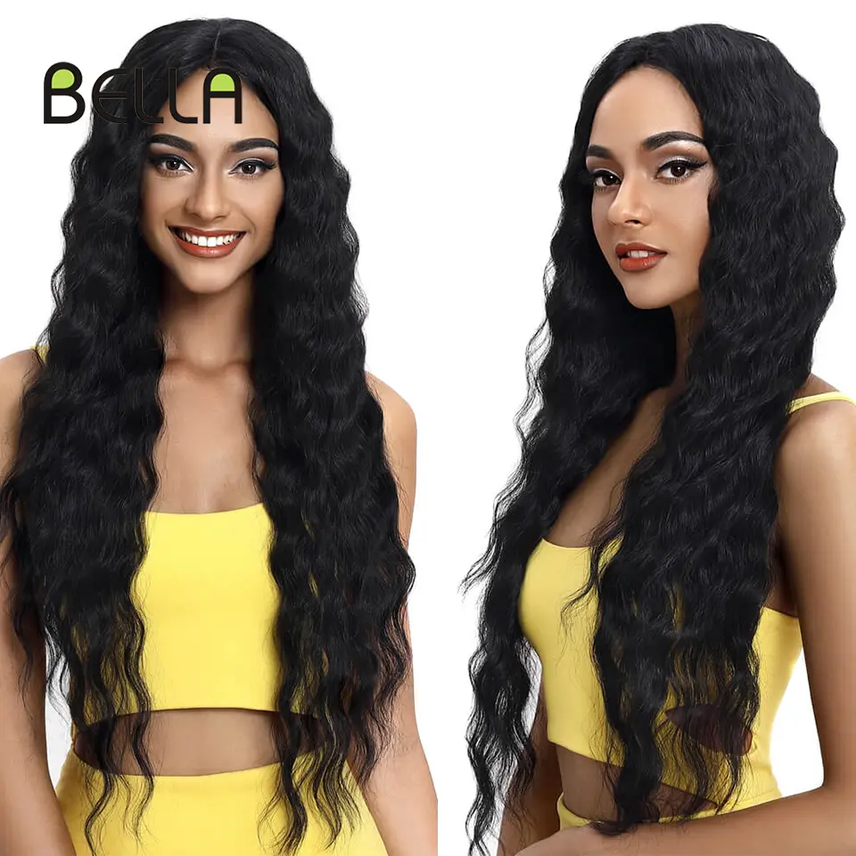 FASHION IDOL Lace Wigs Synthetic Deep Wave Curly Synthetic Lace Front Wig Blonde Wig Cosplay Pink 30 Inch Hair Wigs For Women