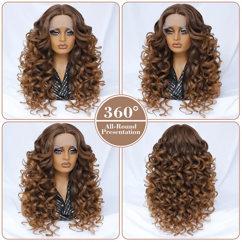 24 Inch Synthetic Lace Front Wigs For Black Women Curly Afro Lace Wigs for Afro Women Chocolate Brown Lace Front Wigs For Woman