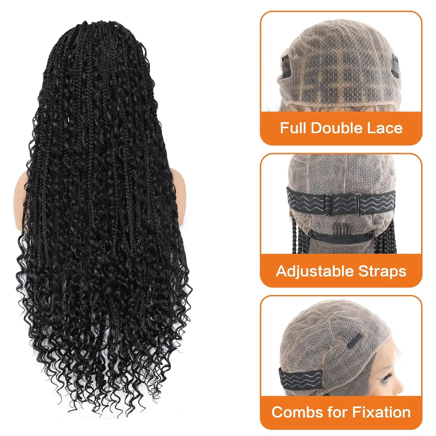 Synthetic Long Bohemian Braided Wigs Boho Box Braid Wigs for Black Women Twisted Braids Full Lace Braided Wigs with Baby Hair