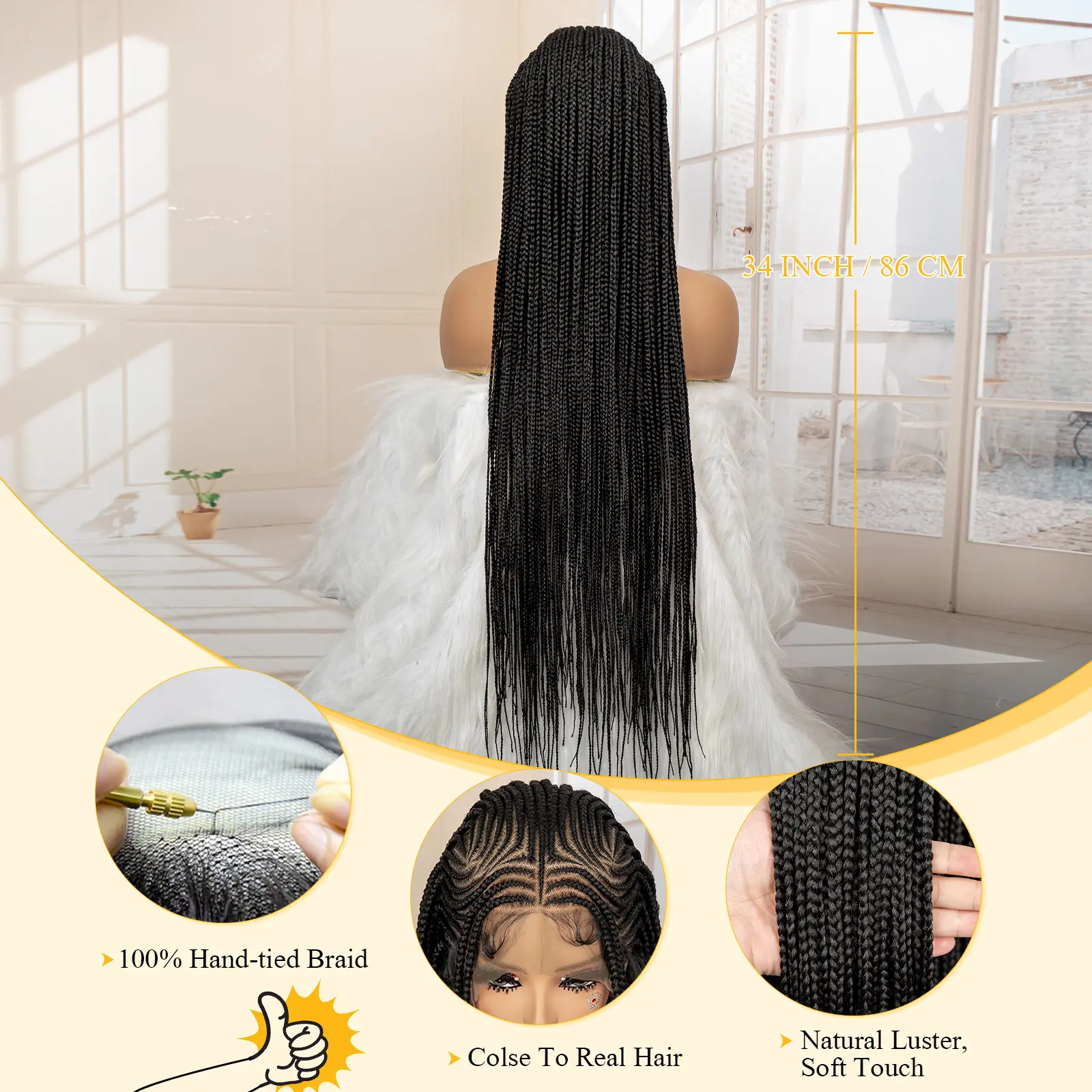 African Braided Hair Wigs Synthetic Full Lace Cornrow Knotless Box Braiding Wigs for Black Women Lace Frontal Crochet Braids Wig