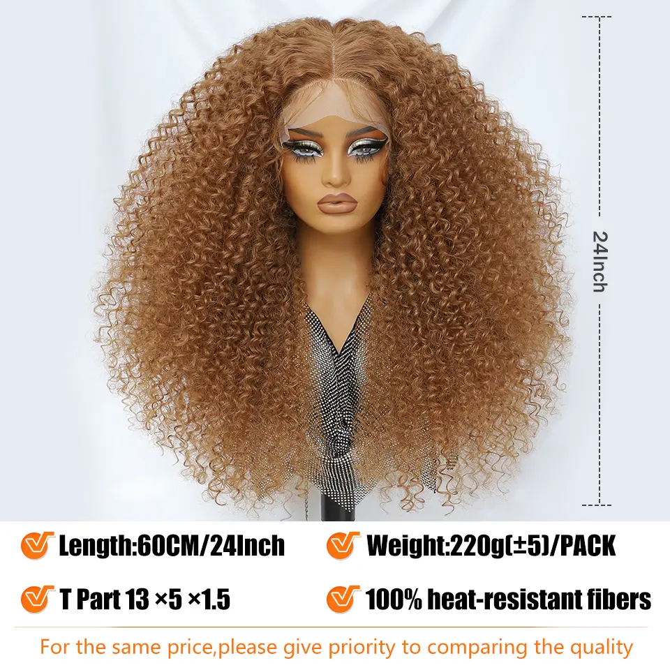24Inch Kinky Curly Synthetic Lace Wigs Fluffy Ombre Black Blue T Part 13x5x1.5 Lace Front Long Curly Wig for Daily Party Cosplay