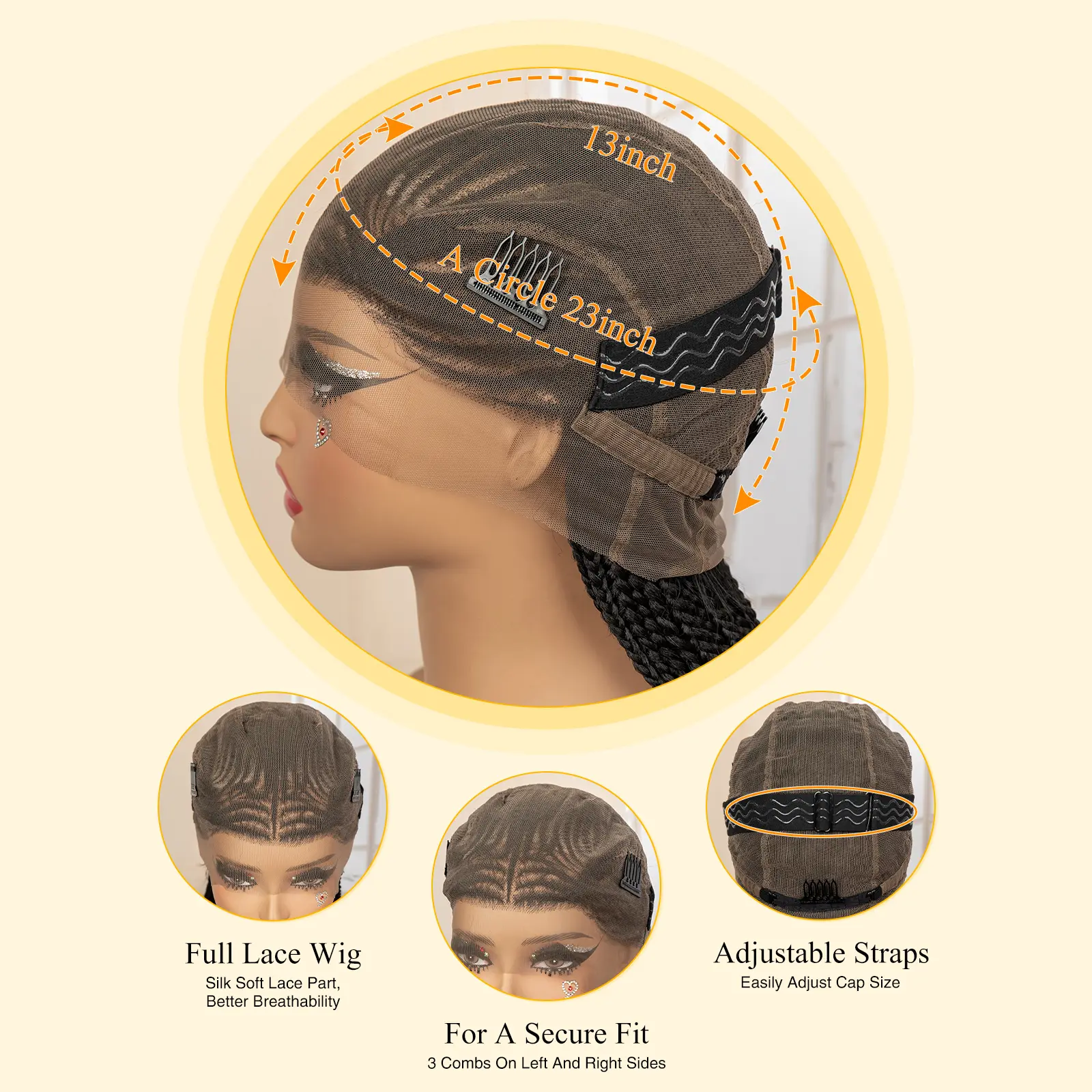 African Braided Hair Wigs Synthetic Full Lace Cornrow Knotless Box Braiding Wigs for Black Women Lace Frontal Crochet Braids Wig