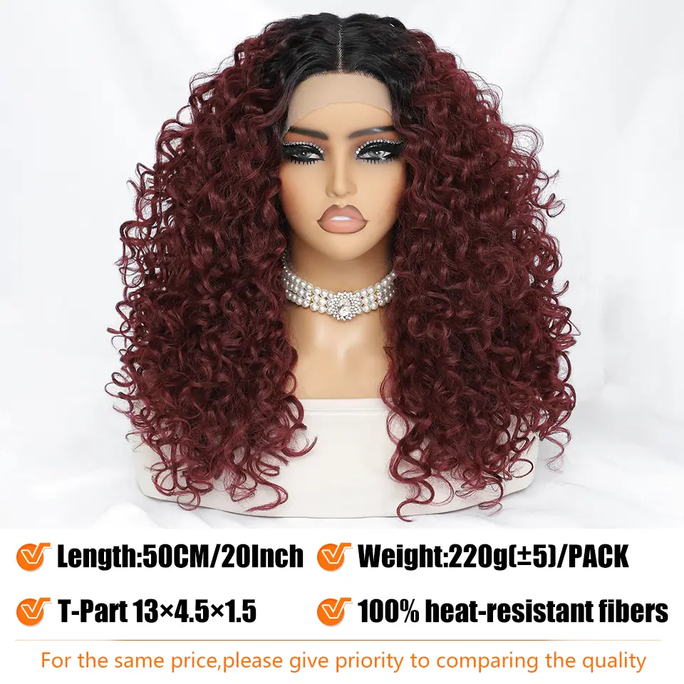 20 Inch Synthetic Lace Front Wigs For African Women Afro Curly Chocolate Color Lace Frontal Wigs With High Temperature Fiber
