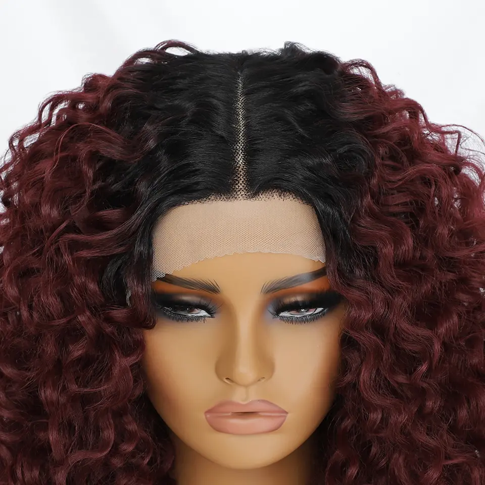 20 Inch Synthetic Lace Front Wigs For African Women Afro Curly Chocolate Color Lace Frontal Wigs With High Temperature Fiber