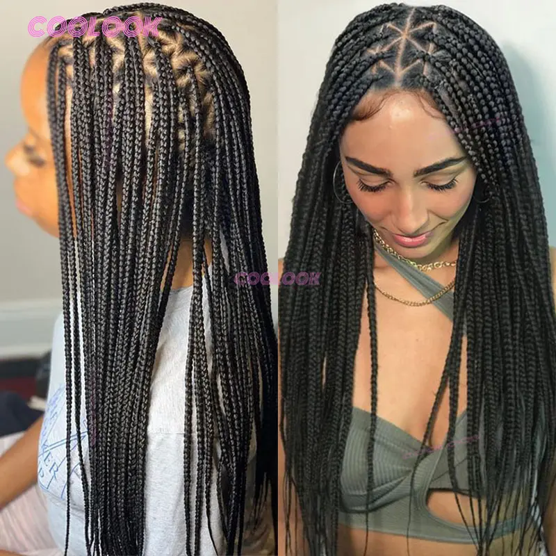 Synthetic Triangle Braids Hair Wig Full Lace Braided Wigs For Black Women Knotless Box Braid Wig 26" Cornrow Braids Lace Wig
