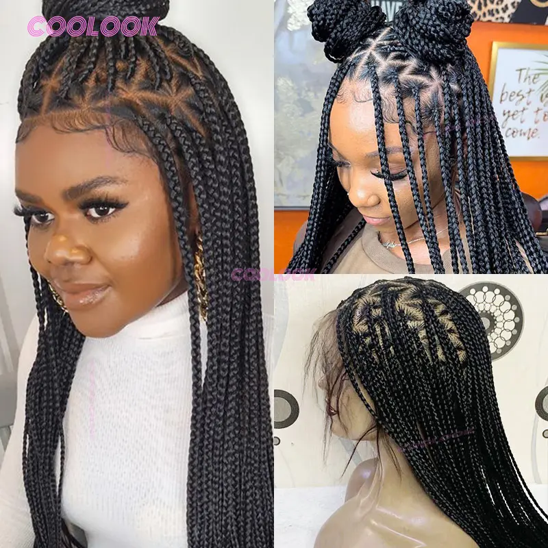 Synthetic Triangle Braids Hair Wig Full Lace Braided Wigs For Black Women Knotless Box Braid Wig 26" Cornrow Braids Lace Wig