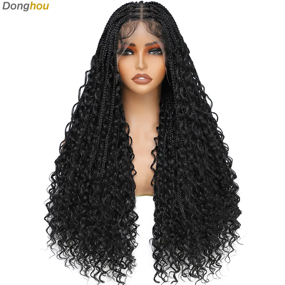 Donghou 24Inch Lace Front Boho Braided Wigs for Women Knotless Braid Wig Natural Hairline Box Braid wigs Premium Lightweight Wig