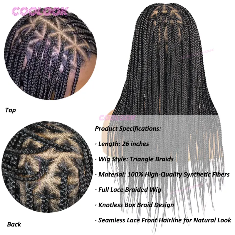 Synthetic Triangle Braids Hair Wig Full Lace Braided Wigs For Black Women Knotless Box Braid Wig 26" Cornrow Braids Lace Wig