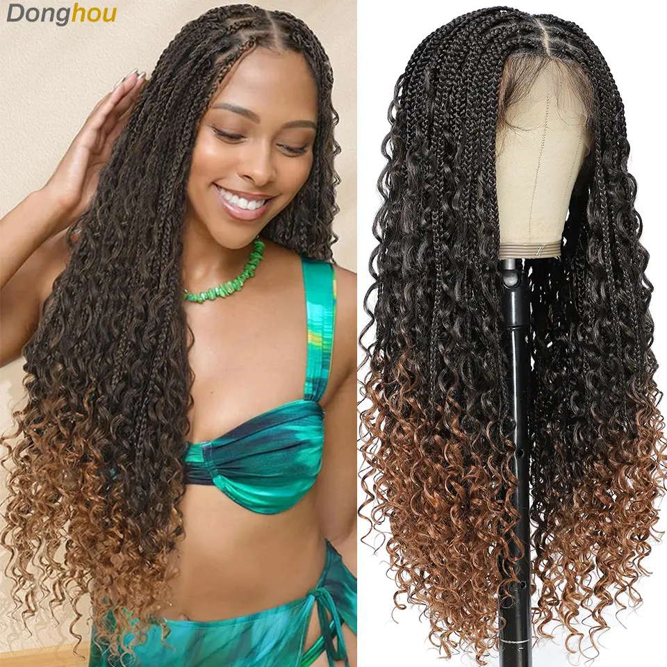Donghou 24Inch Lace Front Boho Braided Wigs for Women Knotless Braid Wig Natural Hairline Box Braid wigs Premium Lightweight Wig