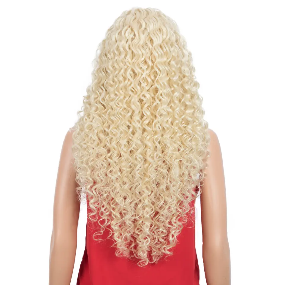 FASHION IDOL 30 Inch Afro Kinky Curly Lace Wig Synthetic With Baby Hair High Temperature Fiber Ombre Blonde Lace Wigs For Women