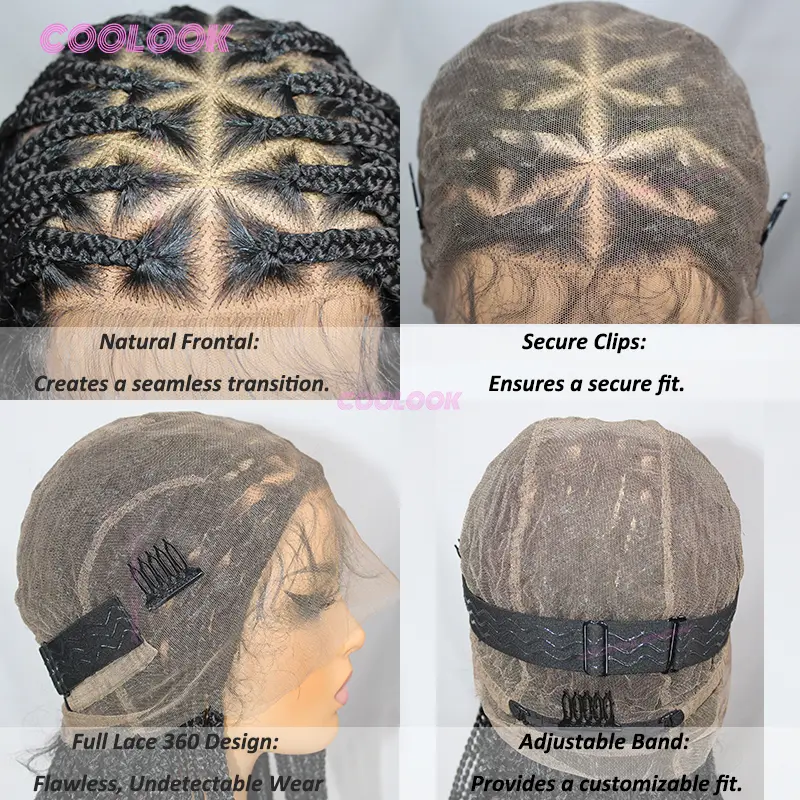 Synthetic Triangle Braids Hair Wig Full Lace Braided Wigs For Black Women Knotless Box Braid Wig 26" Cornrow Braids Lace Wig