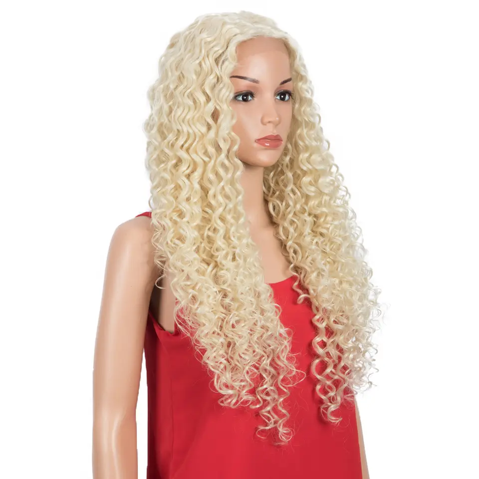 FASHION IDOL 30 Inch Afro Kinky Curly Lace Wig Synthetic With Baby Hair High Temperature Fiber Ombre Blonde Lace Wigs For Women