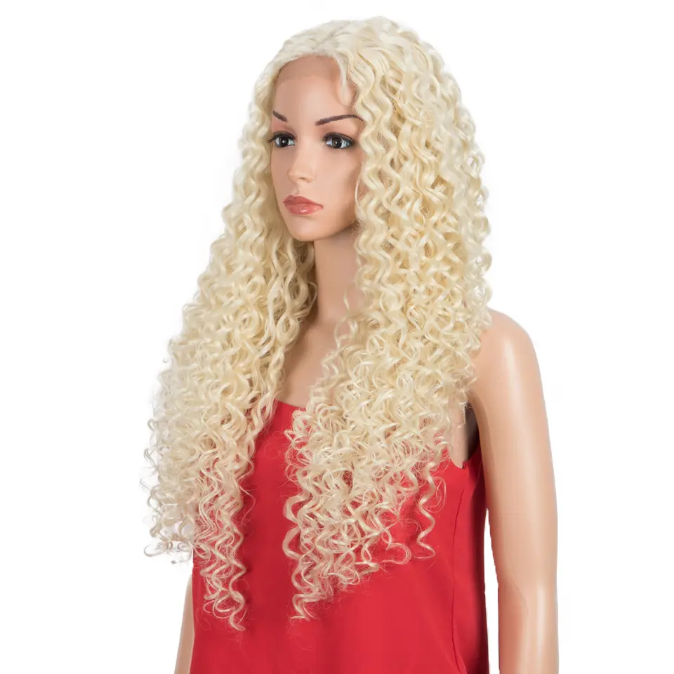 FASHION IDOL 30 Inch Afro Kinky Curly Lace Wig Synthetic With Baby Hair High Temperature Fiber Ombre Blonde Lace Wigs For Women