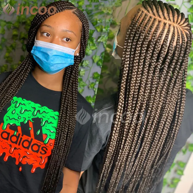 Synthetic Cornrow Braided Wig for Black Women Full Lace front Wig 36 Inch Jumbo Box Braids Wigs Lace Front Knotless Braiding Wig