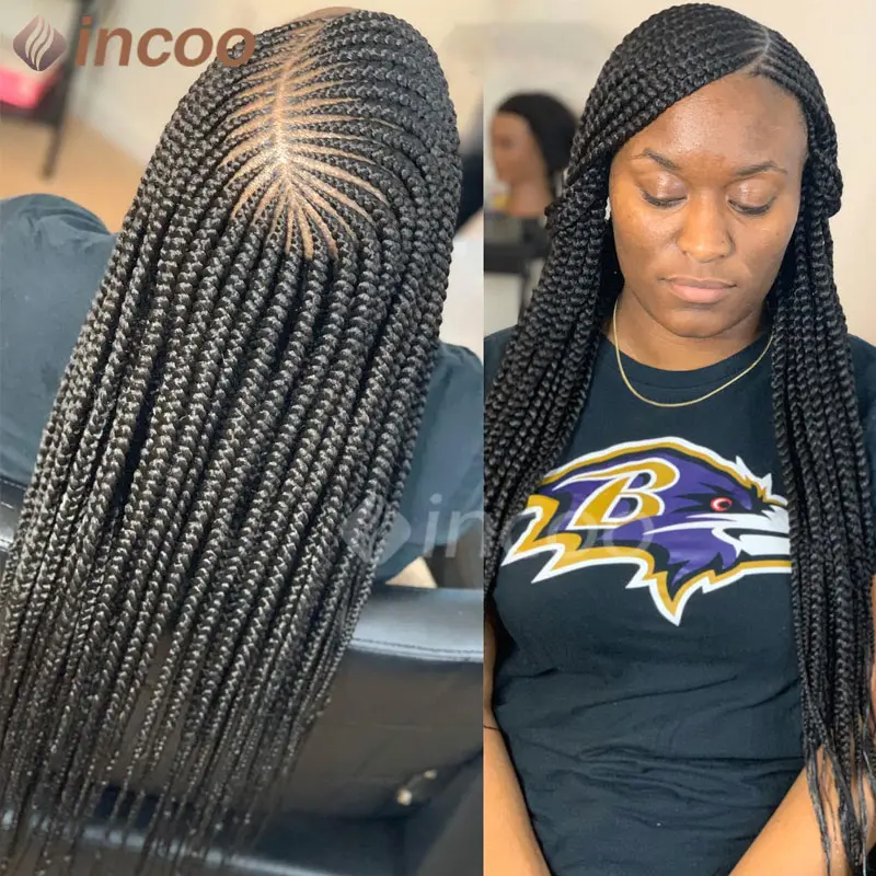 Synthetic Cornrow Braided Wig for Black Women Full Lace front Wig 36 Inch Jumbo Box Braids Wigs Lace Front Knotless Braiding Wig