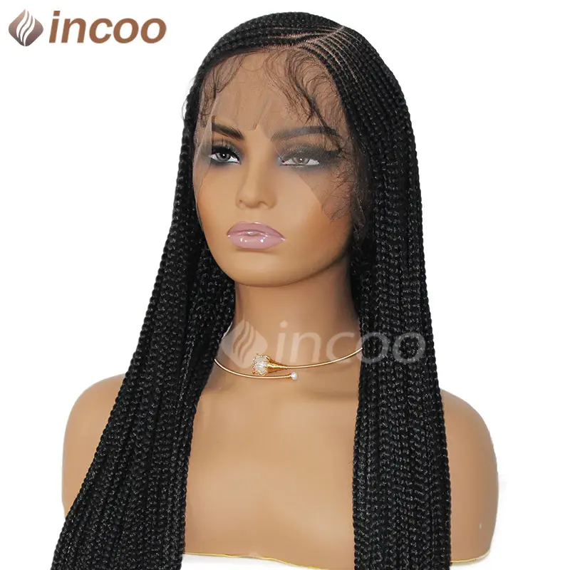 Synthetic Cornrow Braided Wig for Black Women Full Lace front Wig 36 Inch Jumbo Box Braids Wigs Lace Front Knotless Braiding Wig